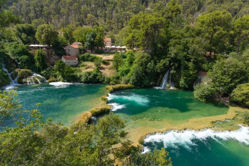 Waterfalls and turquoise pools in Krka National Park Croatia