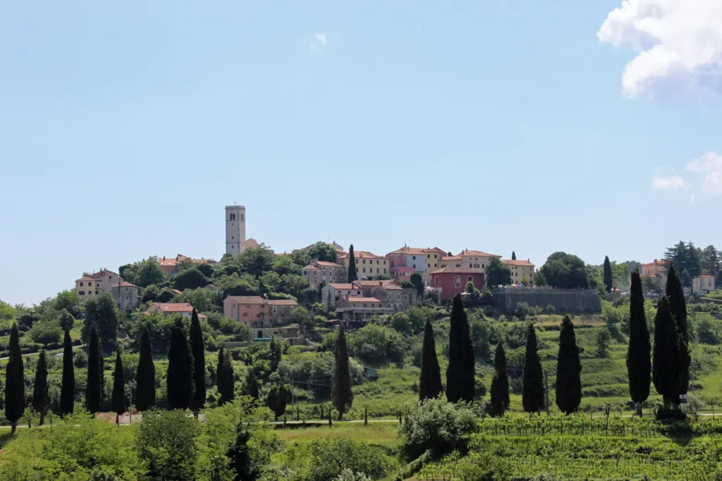 Oprtalj hilltop town surrounded by vineyards in Istria Croatia