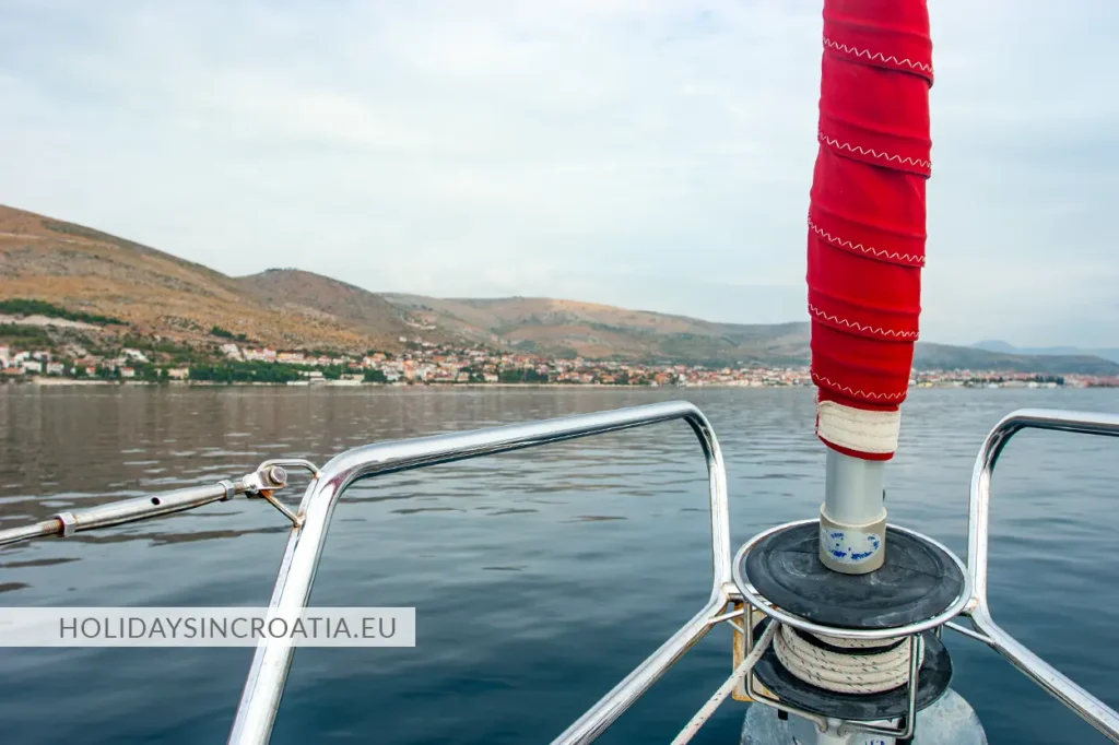 Sailing toward a coastal town in Dalmatia, Croatia