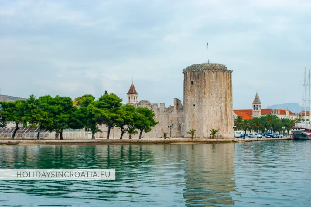 Kamerlengo fortress and harbor in Trogir Croatia viewed from a sailboat