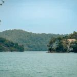 Saltwater lake with monastery island in Mljet National Park, Croatia